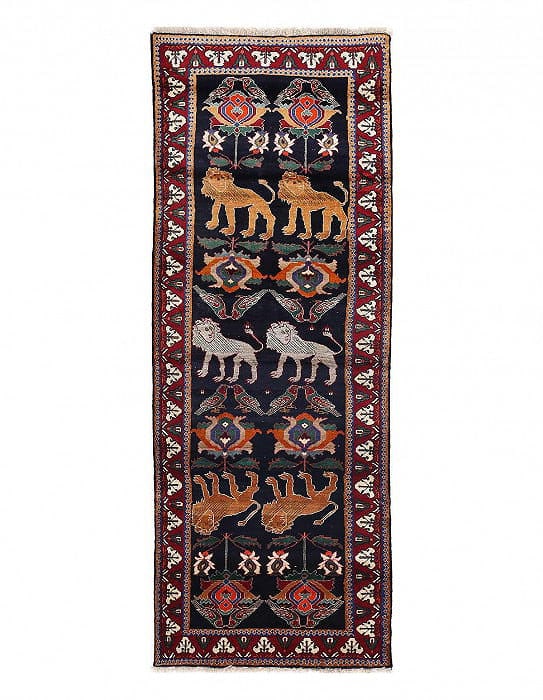 Hand knotted Persian shiraz lion runner 3'3"x9'9": Hand knotted Persian shiraz lion runner 3'3"x9'9" - New, Shiraz, Handmade, Lamb's Wool, 300 -D14012- 862.This item is part of our fine auction collection which includes many fine home accessories incl