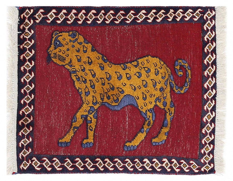 Red Hand Knotted Cheetah Design Persian Shiraz Rug 2'1"X 2'5": Red Hand Knotted Cheetah Design Persian Shiraz Rug 2'1"X 2'5" - NEW, Shiraz, Hand-Knotted, Lamb's Wool, 300 -D13744- 862.This item is part of our fine auction collection which includes many fine home 