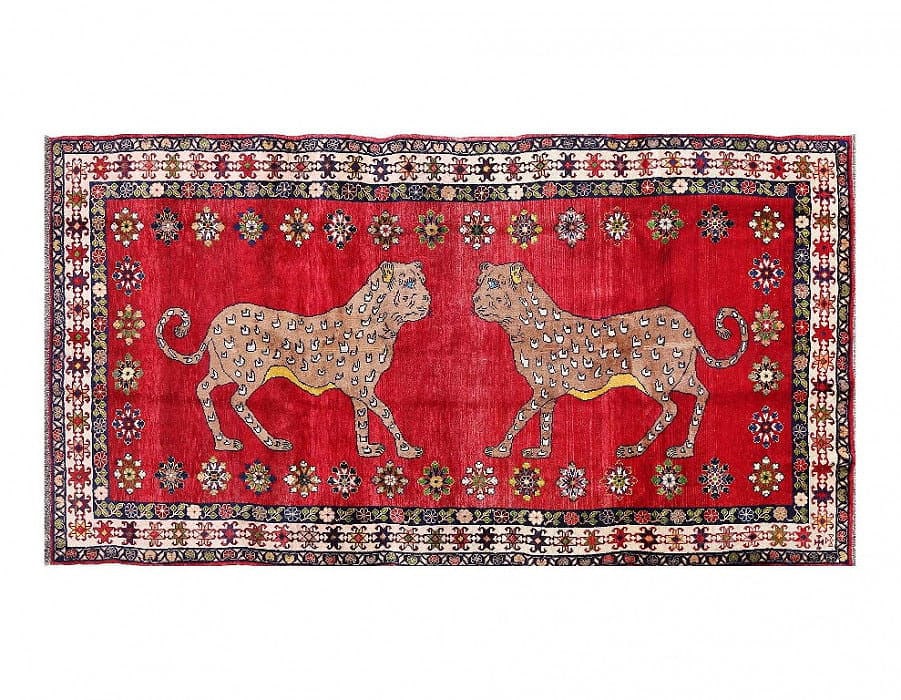 Fine Hand Knotted Cheetah Design Persian Shiraz Rug 4'8"X 9'4": Fine Hand Knotted Cheetah Design Persian Shiraz Rug 4'8"X 9'4" - New, Shiraz, Hand-Knotted, Wool, 300 -D14000- 862.This item is part of our fine auction collection which includes many fine home access