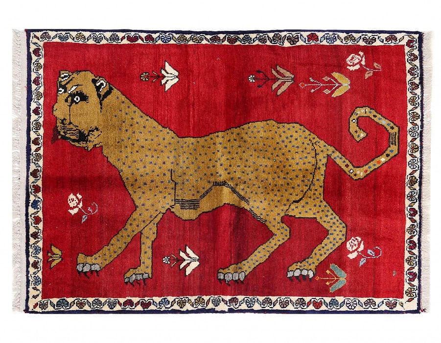 Animal Pictorial Cheetah Hand Knotted Rug 3'5"X 4'9": Animal Pictorial Cheetah Hand Knotted Rug 3'5"X 4'9" - NEW, Shiraz, Hand-Knotted, Lamb's Wool, 300 -D13823- 862.This item is part of our fine auction collection which includes many fine home accessori