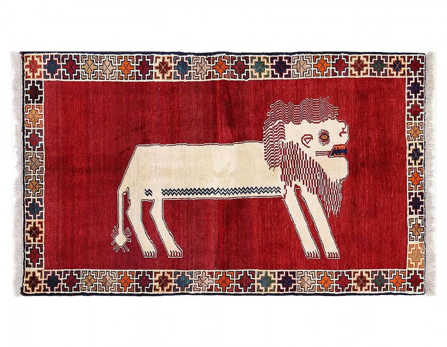 Fine Hand knotted Persian Lion design Shiraz rug 3'7'' X 6'2'': Fine Hand knotted Persian Lion design Shiraz rug 3'7'' X 6'2'' - New, Shiraz, Hand-Knotted, Lamb's Wool, 300 -D13928- 862.This item is part of our fine auction collection which includes many fine home