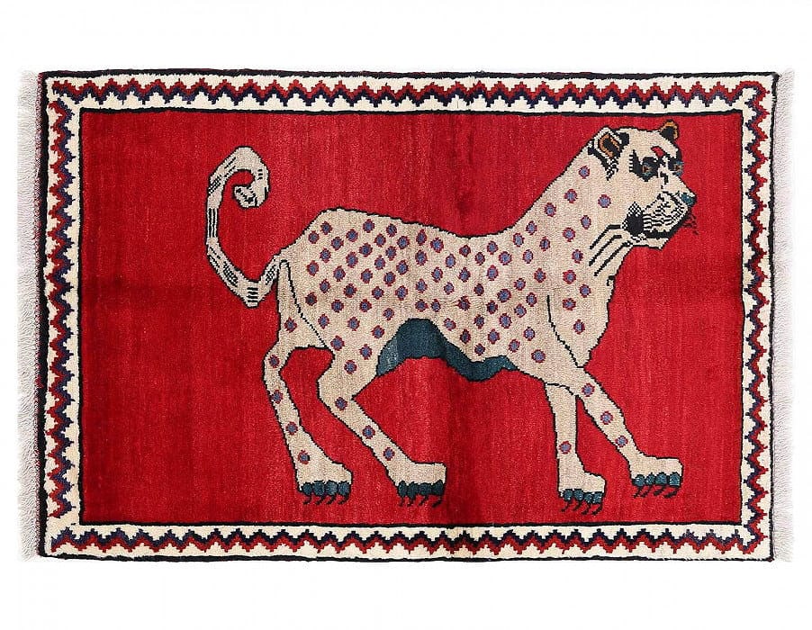 Fine Hand Knotted Cheetah Design Persian Shiraz Rug 3'4'' X 5'1'': Fine Hand Knotted Cheetah Design Persian Shiraz Rug 3'4'' X 5'1'' - New, Shiraz, Hand-Knotted, Lamb's Wool, 300 -D13932- 862.This item is part of our fine auction collection which includes many fine h