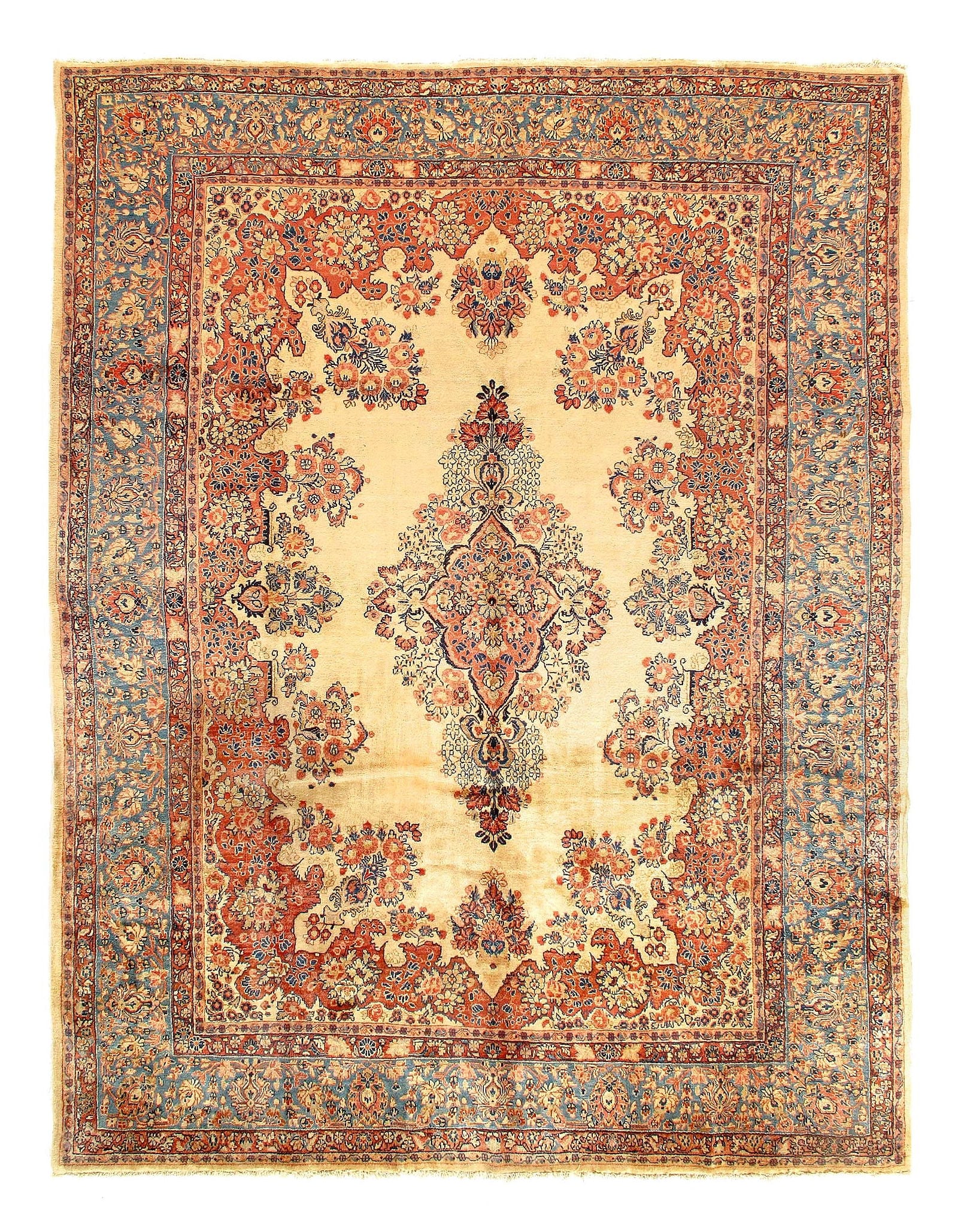 Ivory Persian Antique Sarouk rug 8'8'' X 11'9'': Ivory Persian Antique Sarouk rug 8'8'' X 11'9'' - Circa 1900, Sarouk, Hand-Knotted, Lamb's Wool, 300 -D10542- 862.This item is part of our fine auction collection which includes many fine home accesso