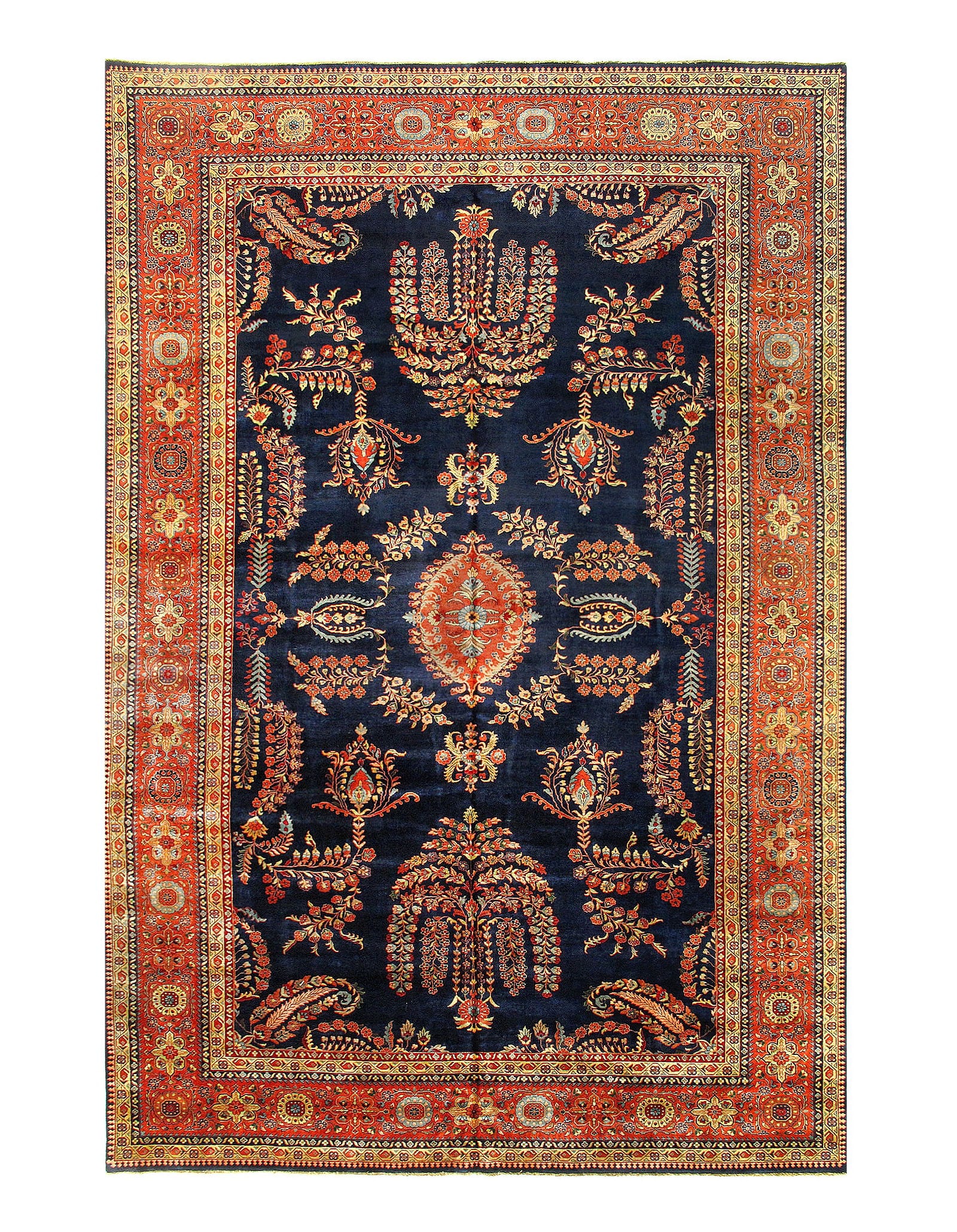 Navy Blue Fine Hand Knotted Persian sarouk Design 10'3'' X 15'9'': Navy Blue Fine Hand Knotted Persian sarouk Design 10'3'' X 15'9'' - New, Sarouk, Hand-Knotted, Lamb's Wool, 300 -24439- 862.This item is part of our fine auction collection which includes many fine ho