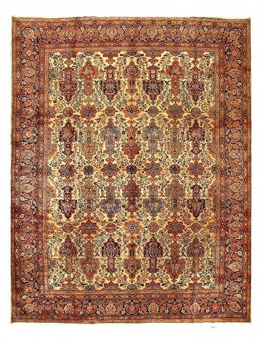 Beige Antique Persian Sarouk 10'.3'' X 13'.1'': Beige Antique Persian Sarouk 10'.3'' X 13'.1'' - circa 1900, Sarouk, Hand-Knotted, Lamb's Wool, 300 -D07769- 862.This item is part of our fine auction collection which includes many fine home accessor