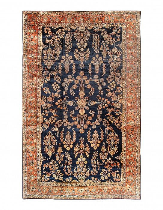 Antique Navy Blue Persain Hand Knotted Sarouk Mahajeran Rug 11' X 19': Antique Navy Blue Persain Hand Knotted Sarouk Mahajeran Rug 11' X 19' - Late Nineteenth Century, Sarouk, Hand-Knotted, Lamb's Wool, 300 -D05721- 862.This item is part of our fine auction collection wh