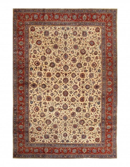 Ivory Fine Hand Knotted Persian Sarouk Rug 13'6'' X 19'1'': Ivory Fine Hand Knotted Persian Sarouk Rug 13'6'' X 19'1'' - Late 19th Century, Sarouk, Hand-Knotted, Lamb's Wool, 300 -D03821- 862.This item is part of our fine auction collection which includes many