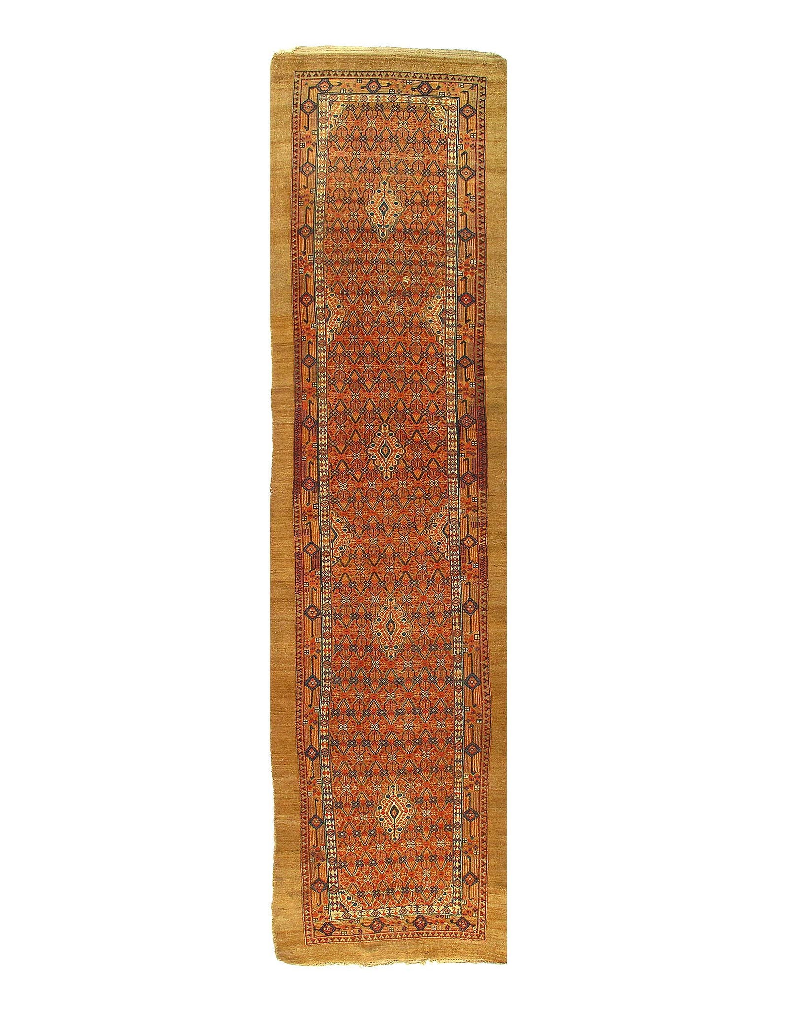 Fine Hand Knotted Persian Antique Saravand 3'6'' x 14'.3'': Fine Hand Knotted Persian Antique Saravand 3'6'' x 14'.3'' - Circa 1900, saravand, Hand-Knotted, Lamb's Wool, 300 -D11427- 862.This item is part of our fine auction collection which includes many fine