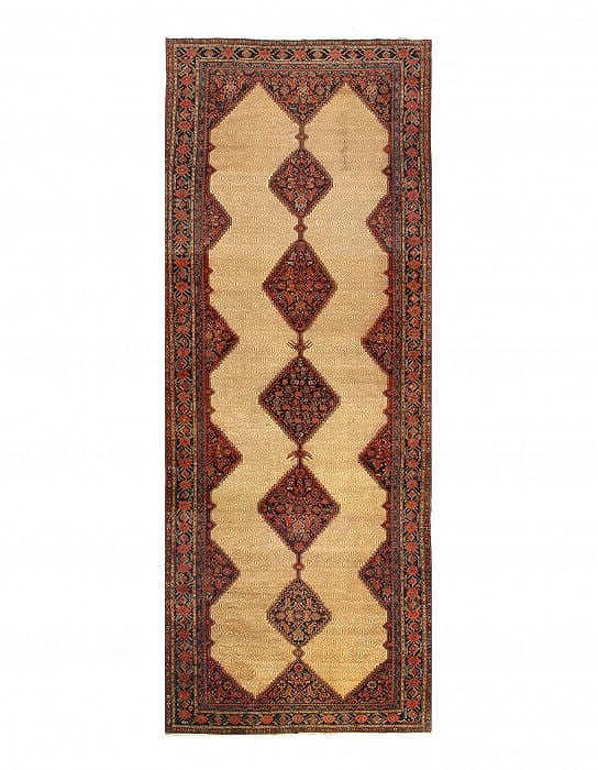 Beige Persian Anrique saravand 6' 9'' X 19': Beige Persian Anrique saravand 6' 9'' X 19' - circa 1900, saravand, Hand-Knotted, Lamb's Wool, 300 -D06623- 862.This item is part of our fine auction collection which includes many fine home accessori