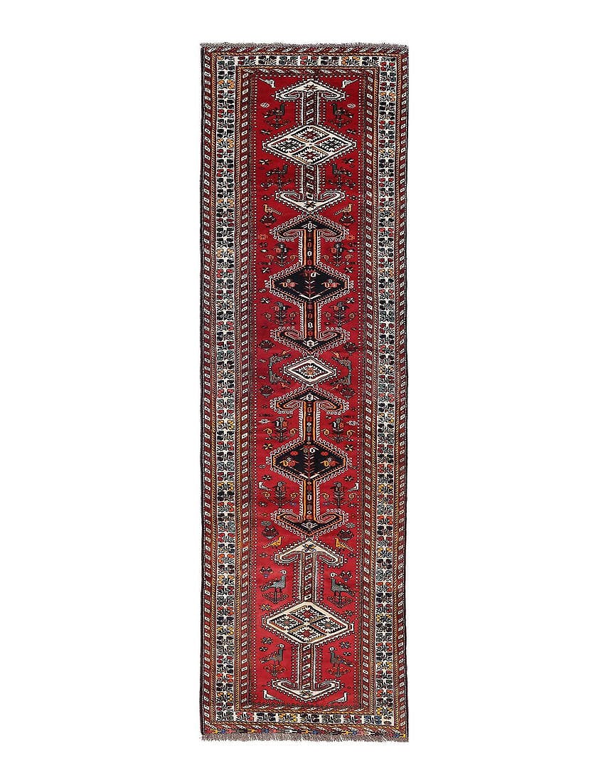 Fine Hand knotted Persian shiraz runner 3'6"x14'4'': Fine Hand knotted Persian shiraz runner 3'6"x14'4'' - circa 1980, Sarab, Hand-Knotted, Lamb's Wool, 300 -D14032- 862.This item is part of our fine auction collection which includes many fine home acce