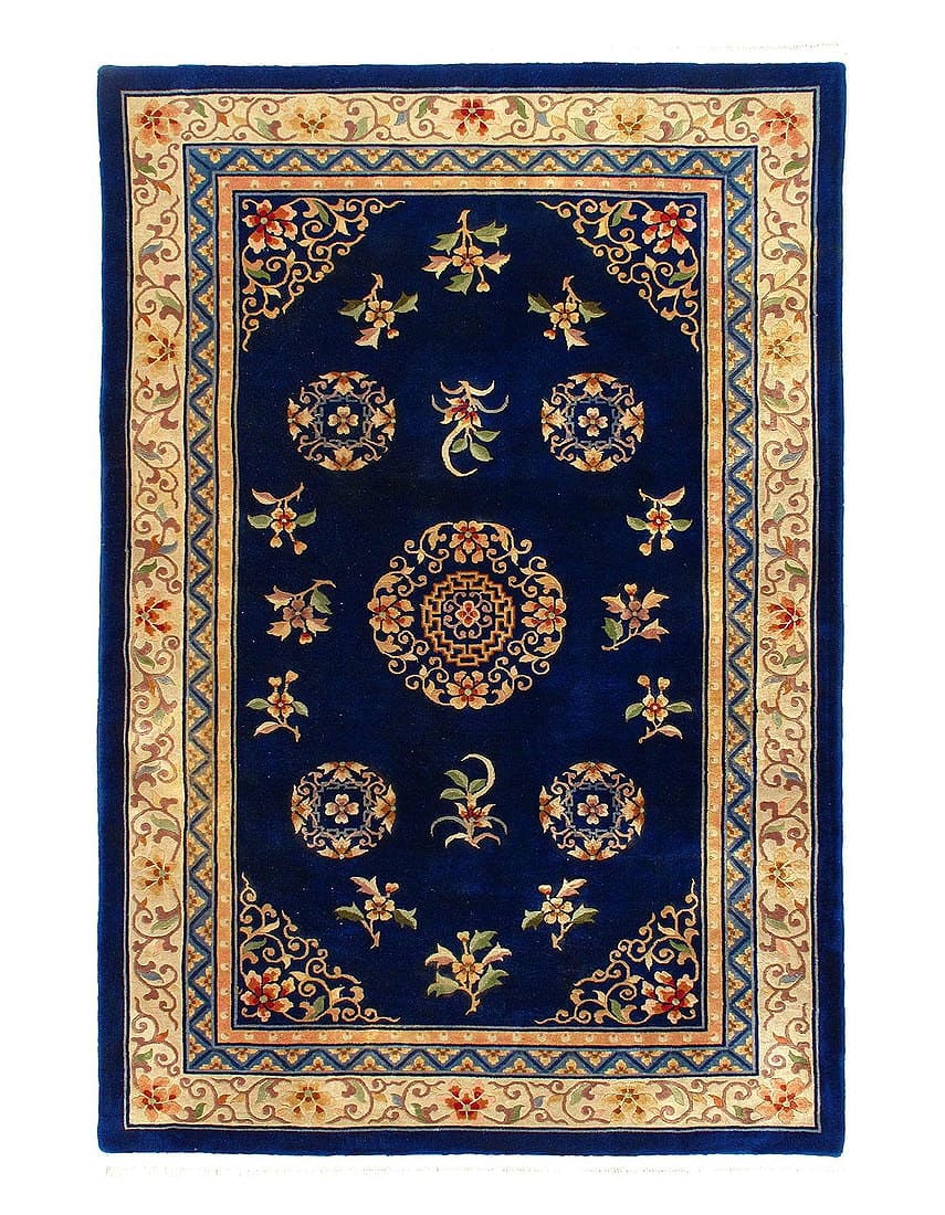 Navy Blue Chinese Vintage Peking 6' X 9'1'': Navy Blue Chinese Vintage Peking 6' X 9'1'' - 1980, Peking, Hand-Knotted, Lamb's Wool, 300 -D12145- 862.This item is part of our fine auction collection which includes many fine home accessories inclu