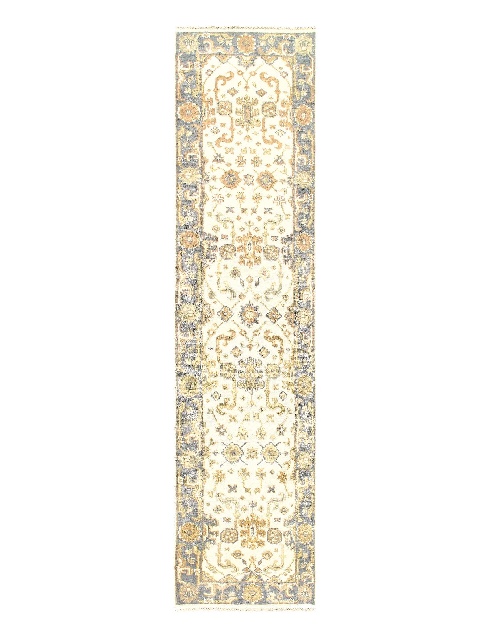 Ivory Fine Hand Knotted Oushak Runner 2'5'' X 9'9'': Ivory Fine Hand Knotted Oushak Runner 2'5'' X 9'9'' - New, Oushak, Hand-Knotted, Lamb's Wool, 300 -D11559- 862.This item is part of our fine auction collection which includes many fine home accessorie