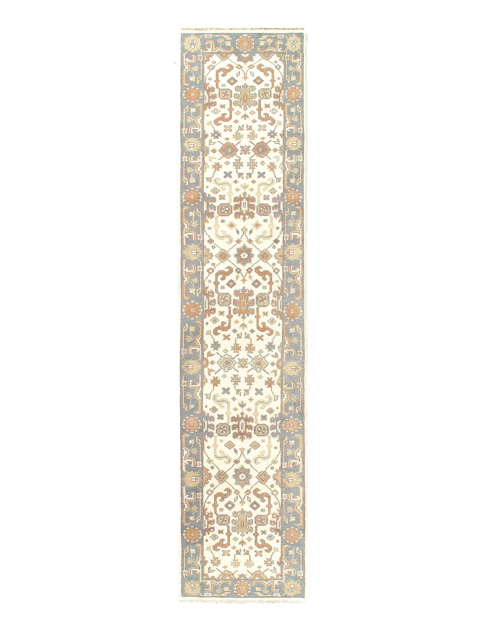 Ivory Fine Hand Knotted Oushak Runner 2'6'' X 12'3'': Ivory Fine Hand Knotted Oushak Runner 2'6'' X 12'3'' - New, Oushak, Hand-Knotted, Lamb's Wool, 300 -D11552- 862.This item is part of our fine auction collection which includes many fine home accessori