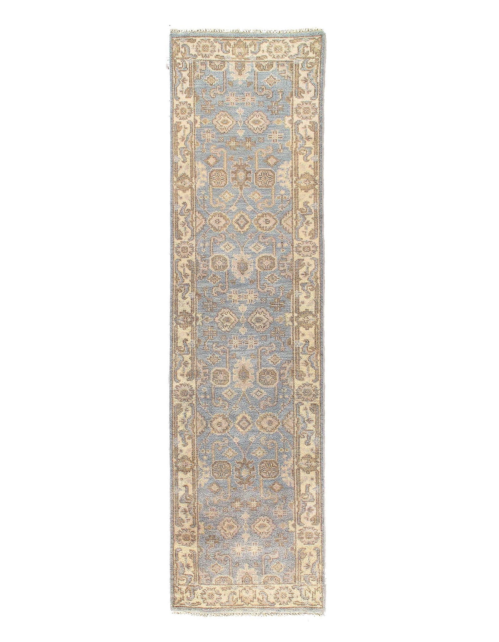 Light Blue Fine Hand Knotted Oushak Runner 2'7'' X 9'11'': Light Blue Fine Hand Knotted Oushak Runner 2'7'' X 9'11'' - New, Oushak, Hand-Knotted, Lamb's Wool, 300 -D11623- 862.This item is part of our fine auction collection which includes many fine home acce