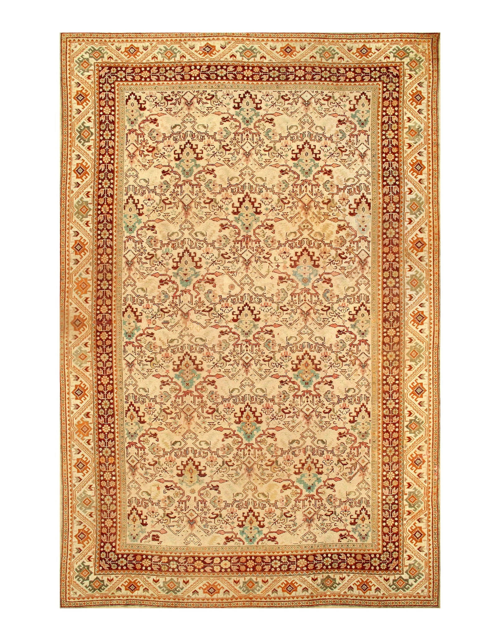 Ivory Turkish Antique Oushak 11'3'' X 17'2'': Ivory Turkish Antique Oushak 11'3'' X 17'2'' - Circa 1920, Oushak, Hand-Knotted, Lamb's Wool, 300 -D04506- 862.This item is part of our fine auction collection which includes many fine home accessorie
