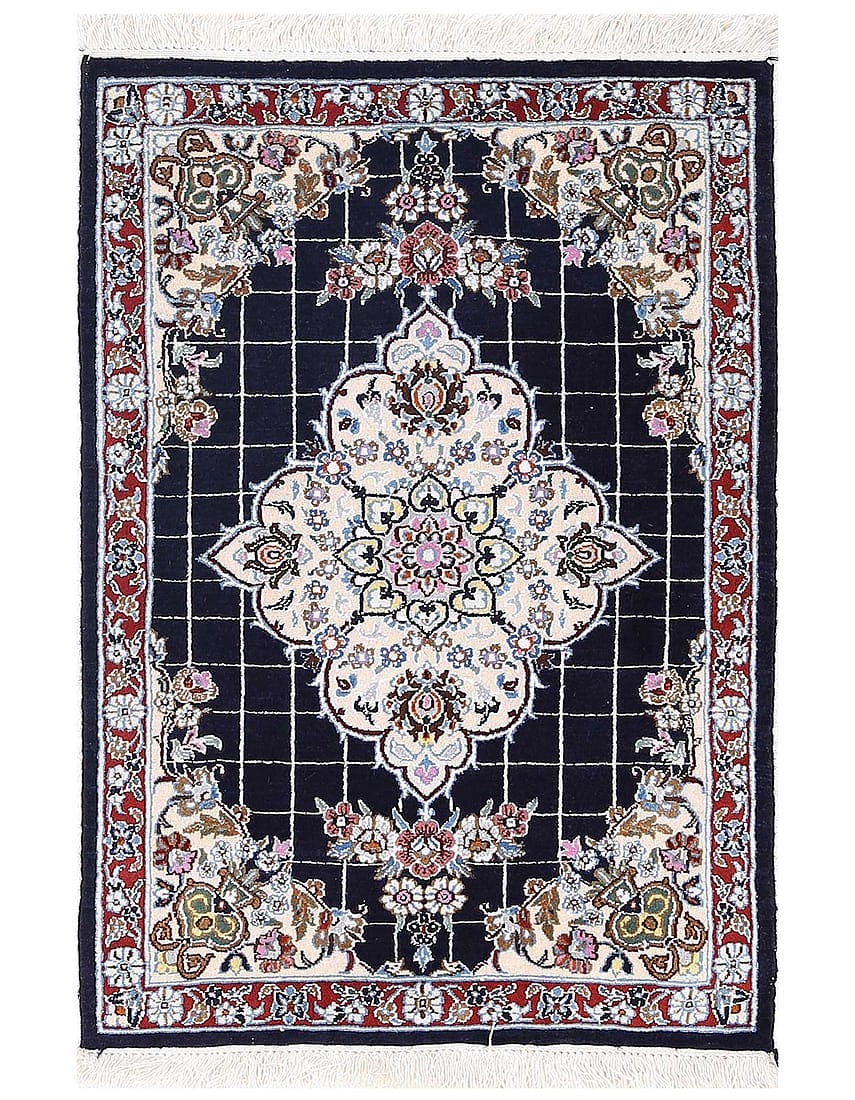 Navy blue fine hand knotted persian silk & wool Nain 2' X 2'11'': Navy blue fine hand knotted persian silk & wool Nain 2' X 2'11'' - New, Nain, Hand-Knotted, Wool & Silk, 300 -D13457- 862.This item is part of our fine auction collection which includes many fine home