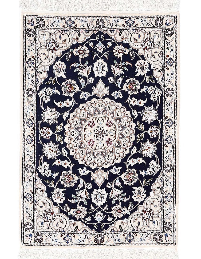 Navy Blue Silk & wool Nain 2' X 2'11'': Navy Blue Silk & wool Nain 2' X 2'11'' - New, Nain, Hand-Knotted, Wool & Silk, 300 -D133455- 862.This item is part of our fine auction collection which includes many fine home accessories including an
