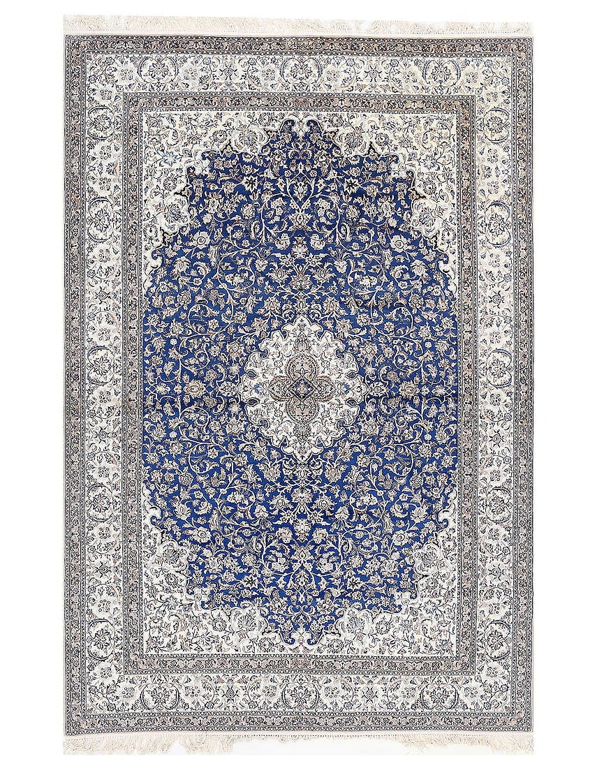 Blue Color Fine hand knotted persian Silk & wool nain 8' X 11'11'': Blue Color Fine hand knotted persian Silk & wool nain 8' X 11'11'' - New, Nain, Hand-Knotted, Wool & Silk, 300 -D13399- 862.This item is part of our fine auction collection which includes many fine ho