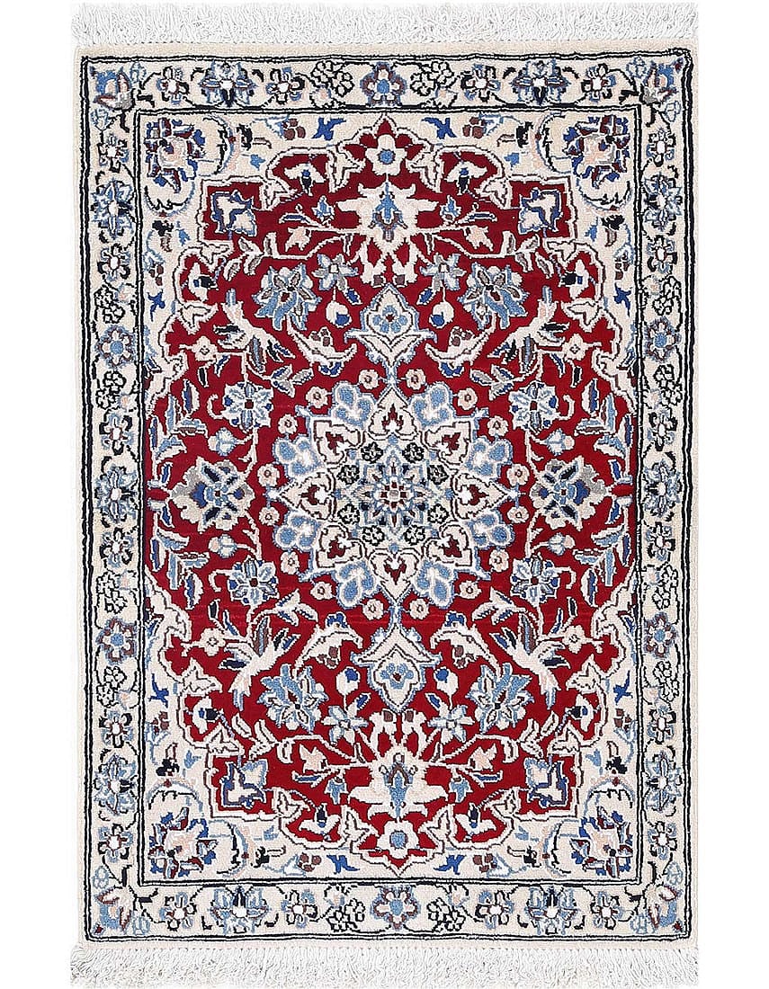 Red Color Hand knotted Persian silk & wool Nain 2' X 3': Red Color Hand knotted Persian silk & wool Nain 2' X 3' - New, Nain, Hand-Knotted, Lamb's Wool, 300 -D13462- 862.This item is part of our fine auction collection which includes many fine home accessor