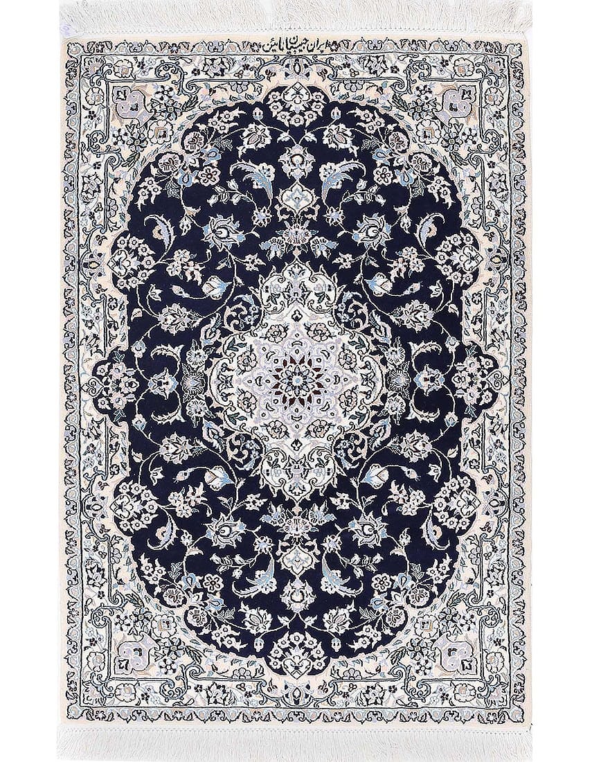 Navy Blue Persian silk & wool Nain 2'8'' X 3'11'': Navy Blue Persian silk & wool Nain 2'8'' X 3'11'' - New, Nain, Hand-Knotted, Wool & Silk, 300 -D13459- 862.This item is part of our fine auction collection which includes many fine home accessories in