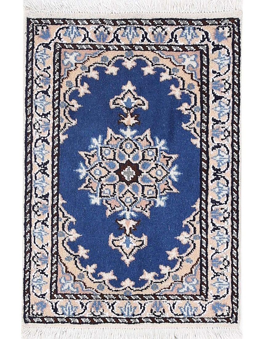 Light Blue Hand knotted Persian Nain 1'4'' X 1'11'': Light Blue Hand knotted Persian Nain 1'4'' X 1'11'' - New, Nain, Hand-Knotted, Wool & Silk, 300 -D13347- 862.This item is part of our fine auction collection which includes many fine home accessories 