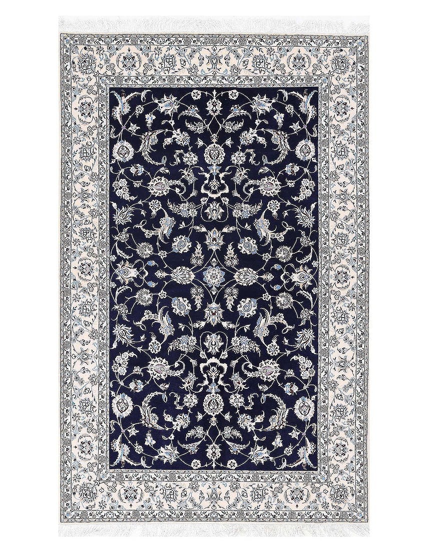 Navy Blue Fine Hand knotted Persian silk & wool Nain 5'1'' X 8'2'': Navy Blue Fine Hand knotted Persian silk & wool Nain 5'1'' X 8'2'' - New, Nain, Hand-Knotted, Wool & Silk, 300 -D13468- 862.This item is part of our fine auction collection which includes many fine ho
