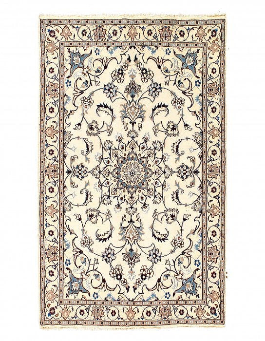 Ivory Fine Hand Knotted Silk & wool Nain 4'X 6'7": Ivory Fine Hand Knotted Silk & wool Nain 4'X 6'7" - CIRCA 2010, Nain, Hand-Knotted, Wool & Silk, 300 -D11977- 862.This item is part of our fine auction collection which includes many fine home accesso