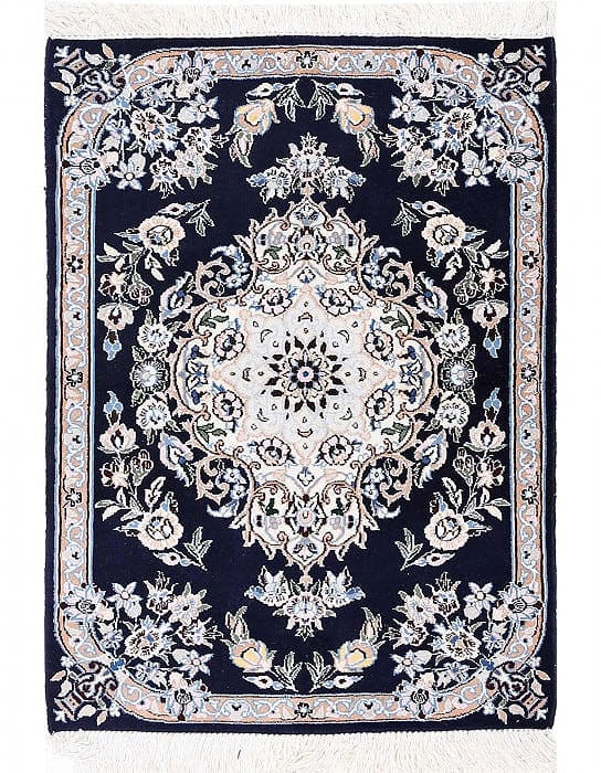 Navy Blue Silk & wool Nain Rug 2'X 3': Navy Blue Silk & wool Nain Rug 2'X 3' - NEW, Nain, Hand-Knotted, Wool & Silk, 300 -D13714- 862.This item is part of our fine auction collection which includes many fine home accessories including anti