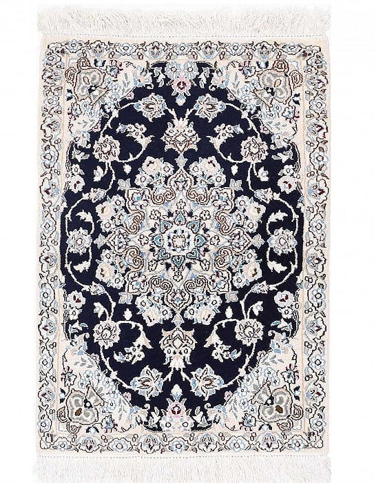 Navy Blue Silk & wool Nain Rug 2'X 3': Navy Blue Silk & wool Nain Rug 2'X 3' - NEW, Nain, Hand-Knotted, Wool & Silk, 300 -D13711- 862.This item is part of our fine auction collection which includes many fine home accessories including anti