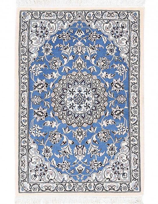 Blue Fine Hand Knotted Persian Silk & wool Nain 2'1"X 3': Blue Fine Hand Knotted Persian Silk & wool Nain 2'1"X 3' - NEW, Nain, Hand-Knotted, Wool & Silk, 300 -D13704- 862.This item is part of our fine auction collection which includes many fine home accesso