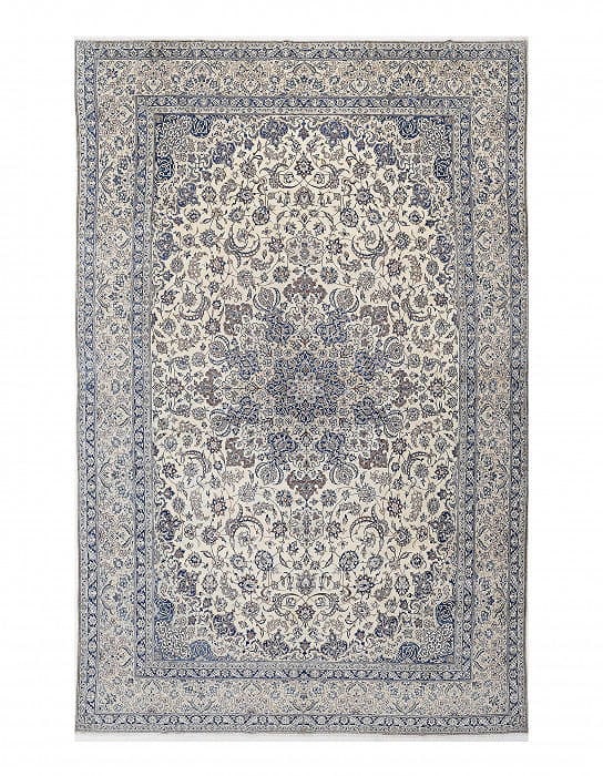Ivory Persian Hand knotted SILK & WOOL Nain 12'5"X 18'11": Ivory Persian Hand knotted SILK & WOOL Nain 12'5"X 18'11" - CIRCA 1970, Nain, Hand-Knotted, Wool & Silk, 300 -D13657- 862.This item is part of our fine auction collection which includes many fine home