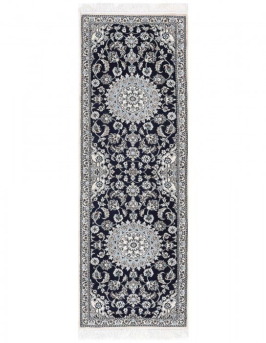 Navy Blue Fine Hand Knotted Persian Silk & wool Nain 2'1"X 6'7": Navy Blue Fine Hand Knotted Persian Silk & wool Nain 2'1"X 6'7" - N/A, Nain, Hand-Knotted, Wool & Silk, 300 -D13655- 862.This item is part of our fine auction collection which includes many fine home 