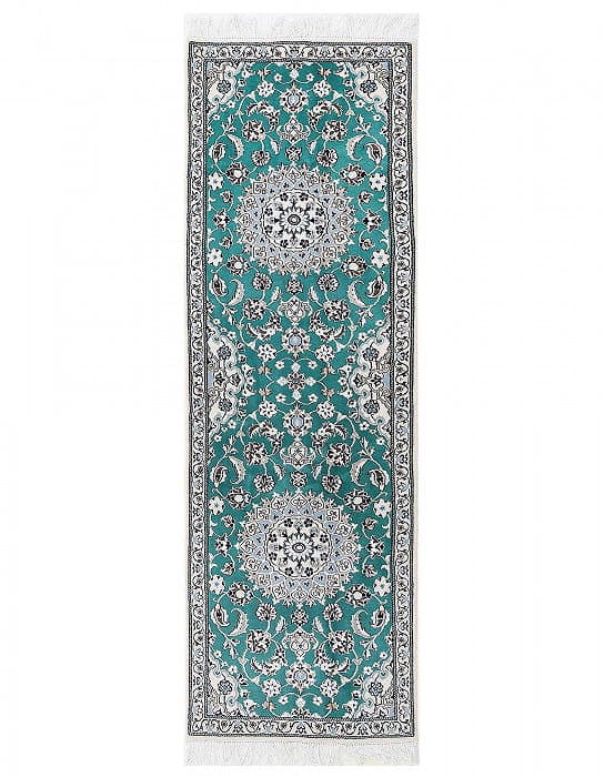 Green Color Fine Hand Knotted Silk & wool Nain Runner 2' X 6'8'': Green Color Fine Hand Knotted Silk & wool Nain Runner 2' X 6'8'' - New, Nain, Hand-Knotted, Wool & Silk, 300 -D13651- 862.This item is part of our fine auction collection which includes many fine home