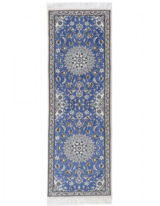 Light Blue Fine Hand knotted Silk & wool Nain Runner 2' X 6'5'': Light Blue Fine Hand knotted Silk & wool Nain Runner 2' X 6'5'' - New, Nain, Hand-Knotted, W&Rayon, 300 -D13653- 862.This item is part of our fine auction collection which includes many fine home