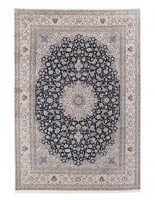 Navy Blue Fine Hand knotted Silk & wool Nain 11'9'' X 17'9'': Navy Blue Fine Hand knotted Silk & wool Nain 11'9'' X 17'9'' - New, Nain, Hand-Knotted, Lamb's Wool, 300 -D13656- 862.This item is part of our fine auction collection which includes many fine home acc