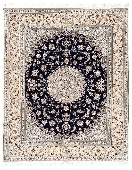 Navy Persian Nain silk & wool 6L 6'9''x 8'.4'': Navy Persian Nain silk & wool 6L 6'9''x 8'.4'' - New, Nain, Hand-Knotted, Wool & Silk, 300 -D08677- 862.This item is part of our fine auction collection which includes many fine home accessories inclu