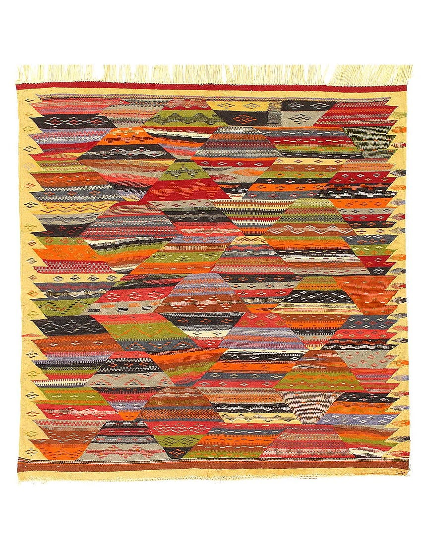 Fine Hand Knotted Flat Weave Moroccan 4'8" x 4'10": Fine Hand Knotted Flat Weave Moroccan 4'8" x 4'10" - circa 1980, Moroccan, Hand-Woven, Lamb's Wool, 300 -D11875- 862.This item is part of our fine auction collection which includes many fine home acce