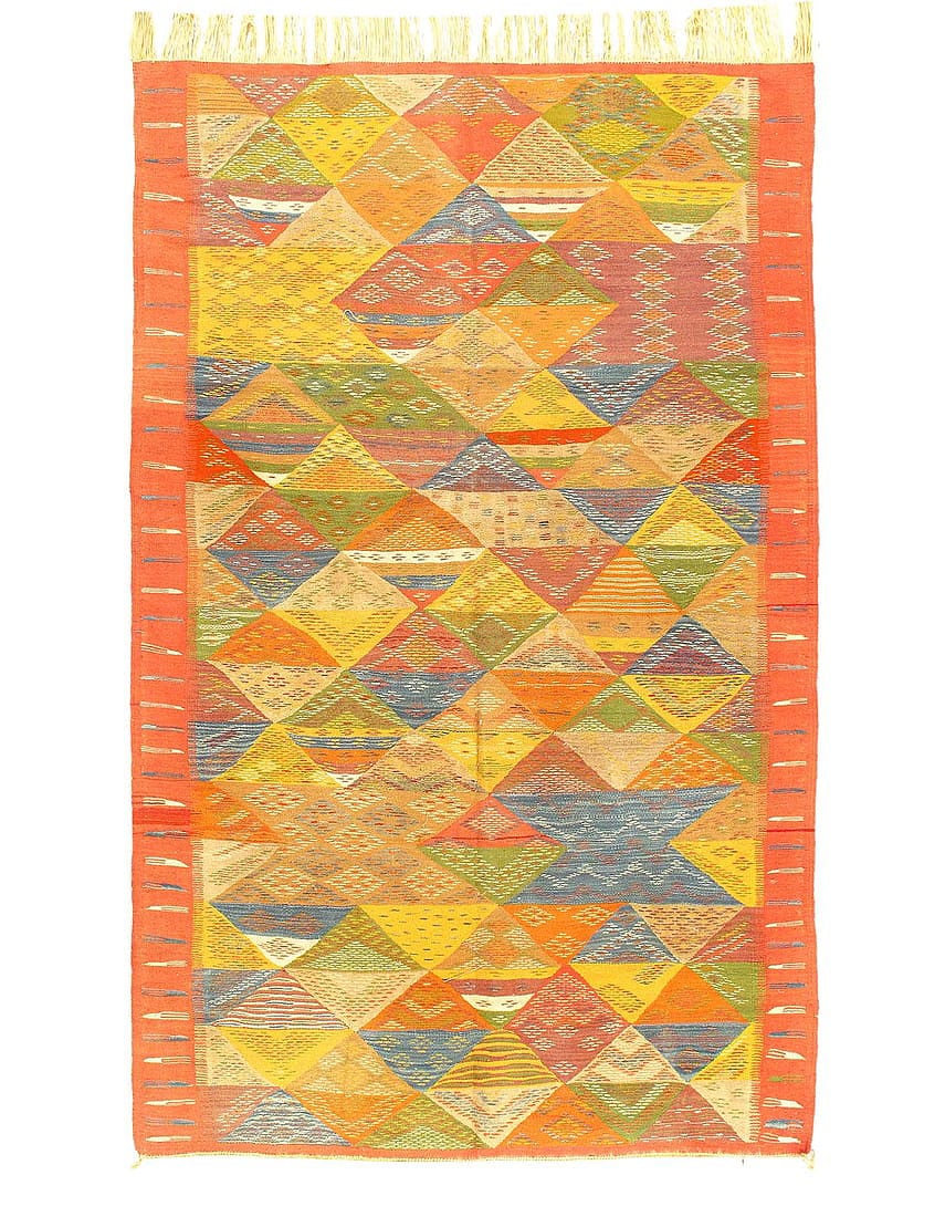 Fine Hand Knotted Flat Weave Moroccan 4'8" 8': Fine Hand Knotted Flat Weave Moroccan 4'8" 8' - circa 1980, Moroccan, Hand-made, Wool on Cotton, 300 -D11868- 862.This item is part of our fine auction collection which includes many fine home accesso