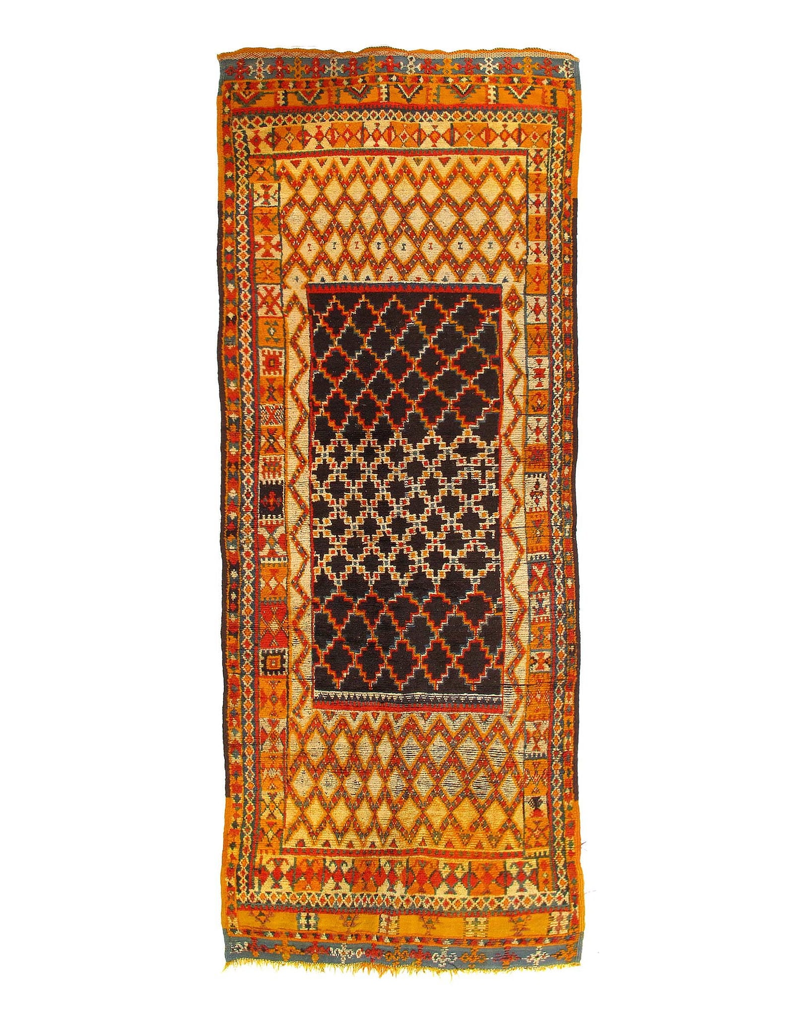 Vintage Moroccan Rug 4'4'' X 11'8'': Vintage Moroccan Rug 4'4'' X 11'8'' - 20th Century, Moroccan, Hand-Knotted, Lamb's Wool, 300 -D11347- 862.This item is part of our fine auction collection which includes many fine home accessories