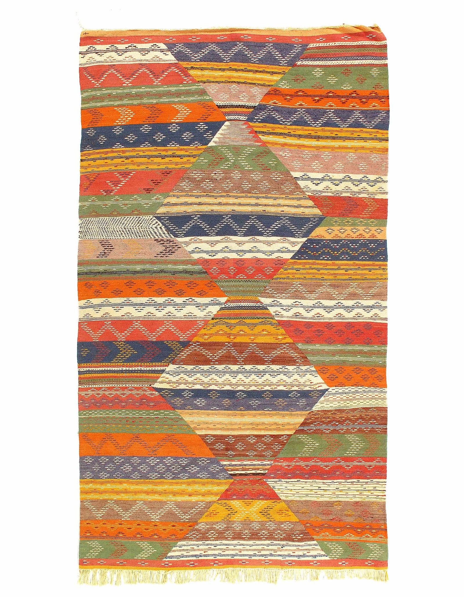 Fine Hand woven Flat Weave vintage Moroccan 4'11'' X 8'8'': Fine Hand woven Flat Weave vintage Moroccan 4'11'' X 8'8'' - Circa 1970, Moroccan, Hand-Woven, Flat Weave, 300 -D11878- 862.This item is part of our fine auction collection which includes many fine ho