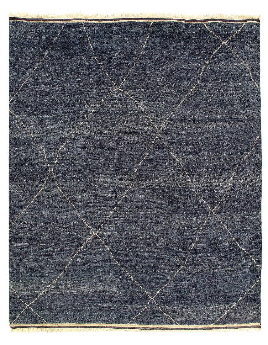 Navy Blue Hand Knotted Moroccon design 8'3'' X 9'9'': Navy Blue Hand Knotted Moroccon design 8'3'' X 9'9'' - New, Moroccan, Hand-Knotted, Lamb's Wool, 300 -D10984- 862.This item is part of our fine auction collection which includes many fine home