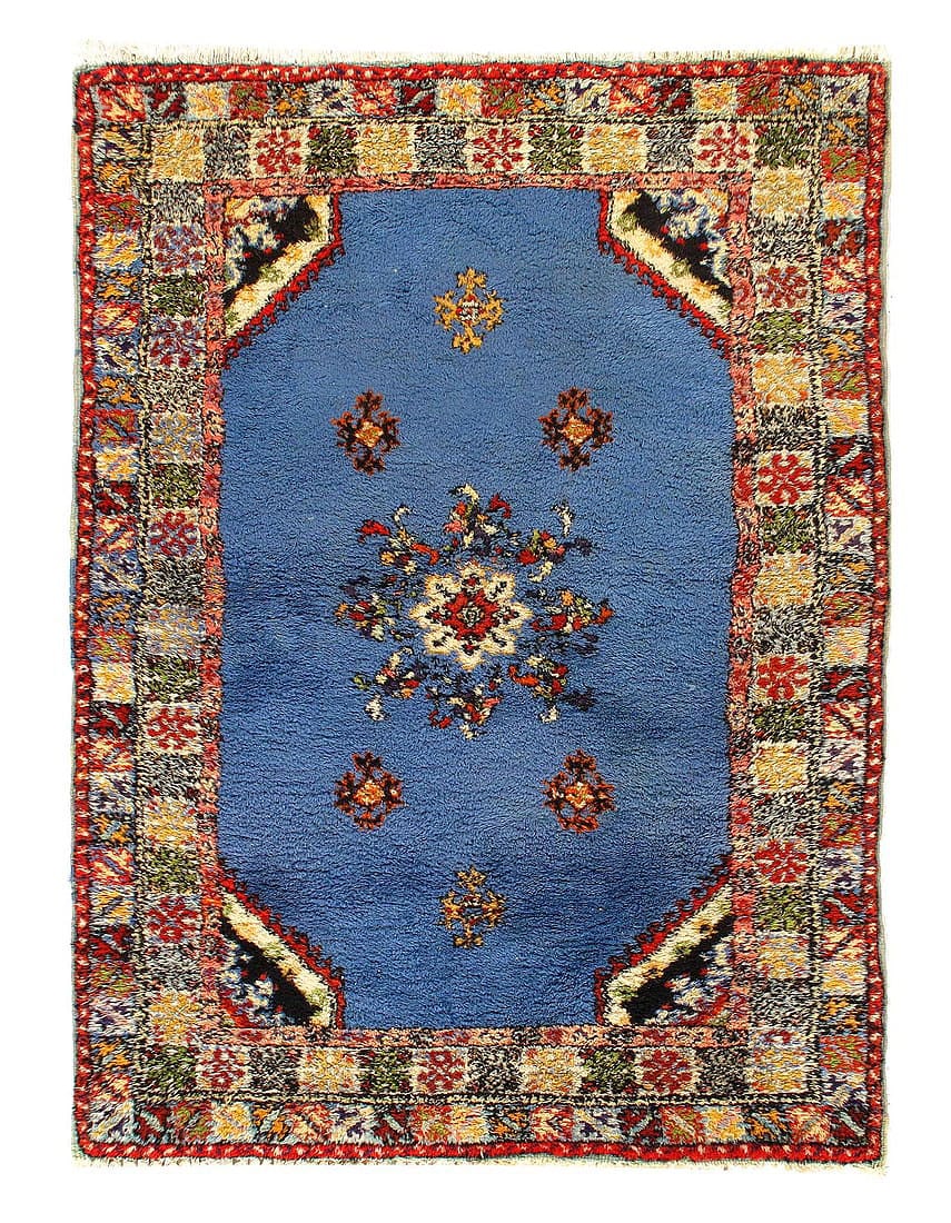 Blue Hand Knotted Vintage Authentic Moroccan Rug 4'5'' X 6'5'': Blue Hand Knotted Vintage Authentic Moroccan Rug 4'5'' X 6'5'' - CIRCA 1940, Moroccan, Hand-Knotted, Lamb's Wool, 300 -D12586- 862.This item is part of our fine auction collection which includes many 