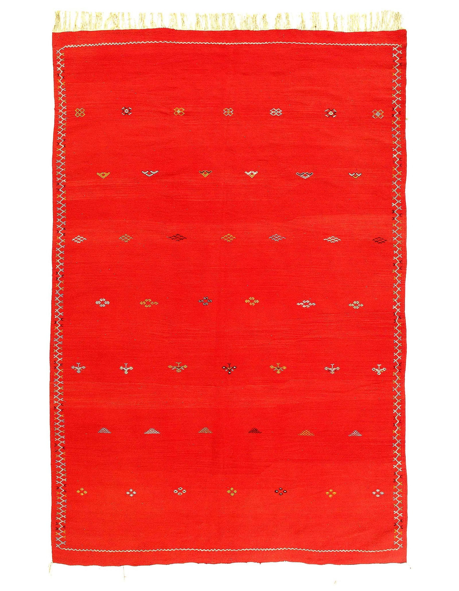 Fine Hand Knotted Vintage silk & wool Flat Weave Moroccon 6'9'' X 9'9'': Fine Hand Knotted Vintage silk & wool Flat Weave Moroccon 6'9'' X 9'9'' - Circa 1970, Moroccan, Hand-Knotted, Flat Weave, 300 -D11863- 862.This item is part of our fine auction collection which includ