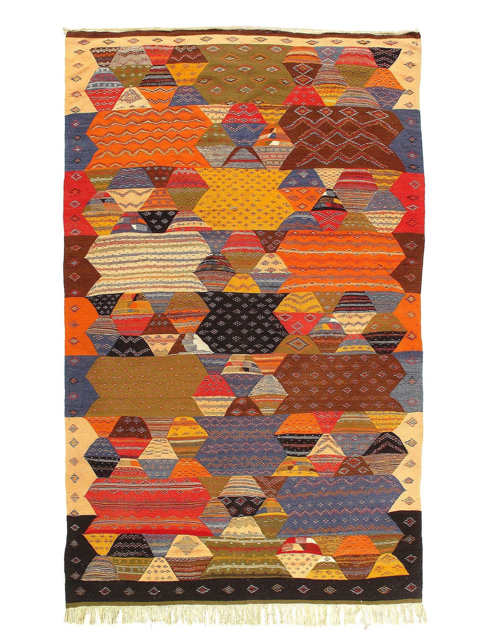 Fine Hand woven Flat Weave vintage Moroccan 6'5'' X 9'11'': Fine Hand woven Flat Weave vintage Moroccan 6'5'' X 9'11'' - Circa 1970, Moroccan, Hand-Woven, Flat Weave, 300 -D11885- 862.This item is part of our fine auction collection which includes many fine ho