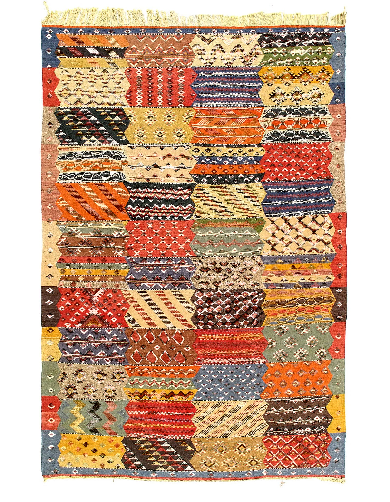 Fine Hand woven Flat Weave Vintage Moroccan 6'8'' X 9'11'': Fine Hand woven Flat Weave Vintage Moroccan 6'8'' X 9'11'' - Circa 1970, Moroccan, Hand-Knotted, Flat Weave, 300 -D11886- 862.This item is part of our fine auction collection which includes many fine 