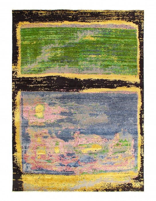 Multi color Fine Hand Knotted Modern rug 9' X 12': Multi color Fine Hand Knotted Modern rug 9' X 12' - New, Modern, Hand-Knotted, Wool & Silk, 300 -D11020- 862.This item is part of our fine auction collection which includes many fine home accessories 