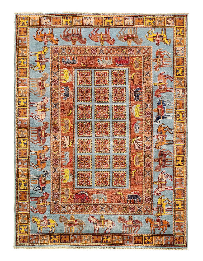 Fine Handmade Pazyryk design Tribal Wool Rug 4' X 5'9'': Fine Handmade Pazyryk design Tribal Wool Rug 4' X 5'9'' - New, Modern, Hand-Knotted, Lamb's Wool, 300 -D14218- 862.This item is part of our fine auction collection which includes many fine home access