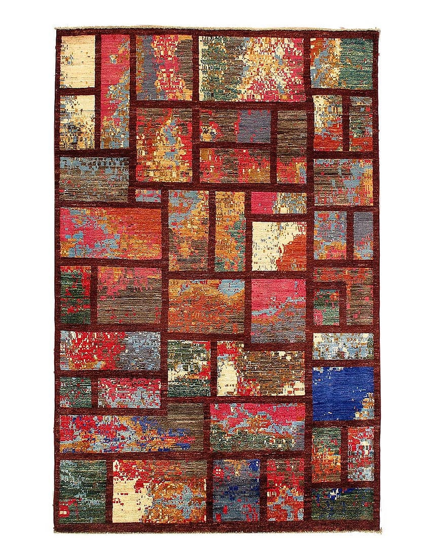 Multi Color Fine Hand knotted Modern rug 4' X 6'4'': Multi Color Fine Hand knotted Modern rug 4' X 6'4'' - New, Modern, Hand-Knotted, Lamb's Wool, 300 -D14190- 862.This item is part of our fine auction collection which includes many fine home accessorie