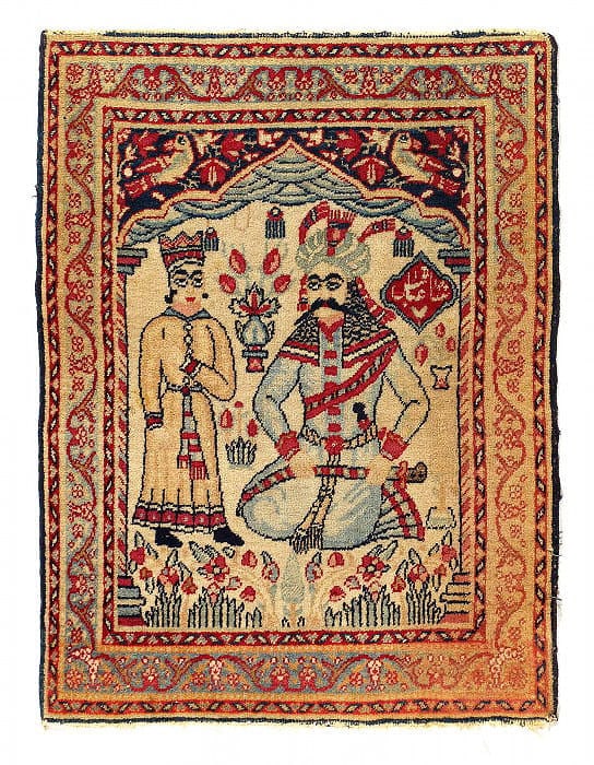 Fine Persian Antique Kermanshah Pictorial Rug 2'x 2'6": Fine Persian Antique Kermanshah Pictorial Rug 2'x 2'6" - circa 1880, Kermanshah, Hand-Knotted, Lamb's Wool, 300 -51962- 862.This item is part of our fine auction collection which includes many fine ho