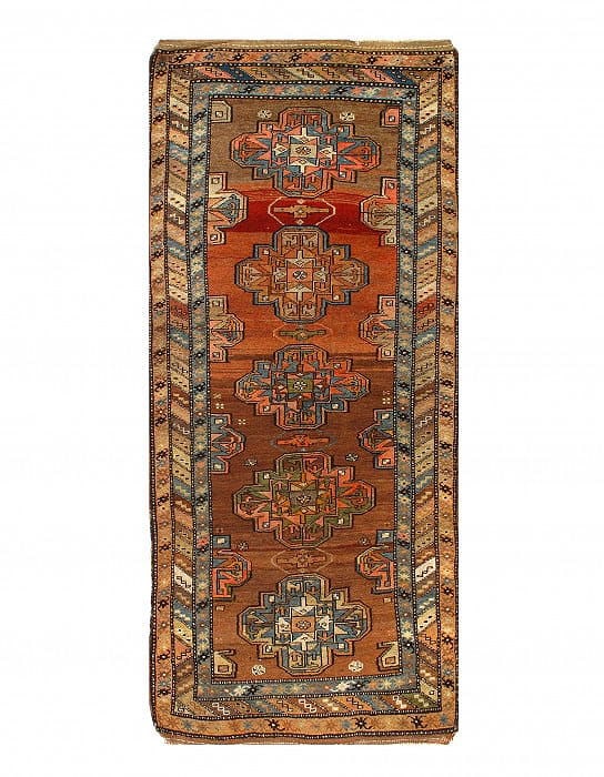 Rust Fine hand Knotted Azarbijan Kazak Runner 3'2'' X 8'2'': Rust Fine hand Knotted Azarbijan Kazak Runner 3'2'' X 8'2'' - circa 1900, Kazak, Hand-Knotted, Lamb's Wool, 300 -36915- 862.This item is part of our fine auction collection which includes many fine ho